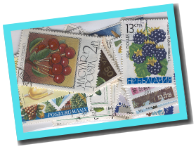 50 different FRUITS and VEGETABLES on stamps